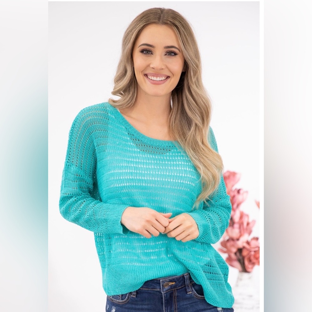BiBi Turquoise Open-Knit Sweater - Size Small